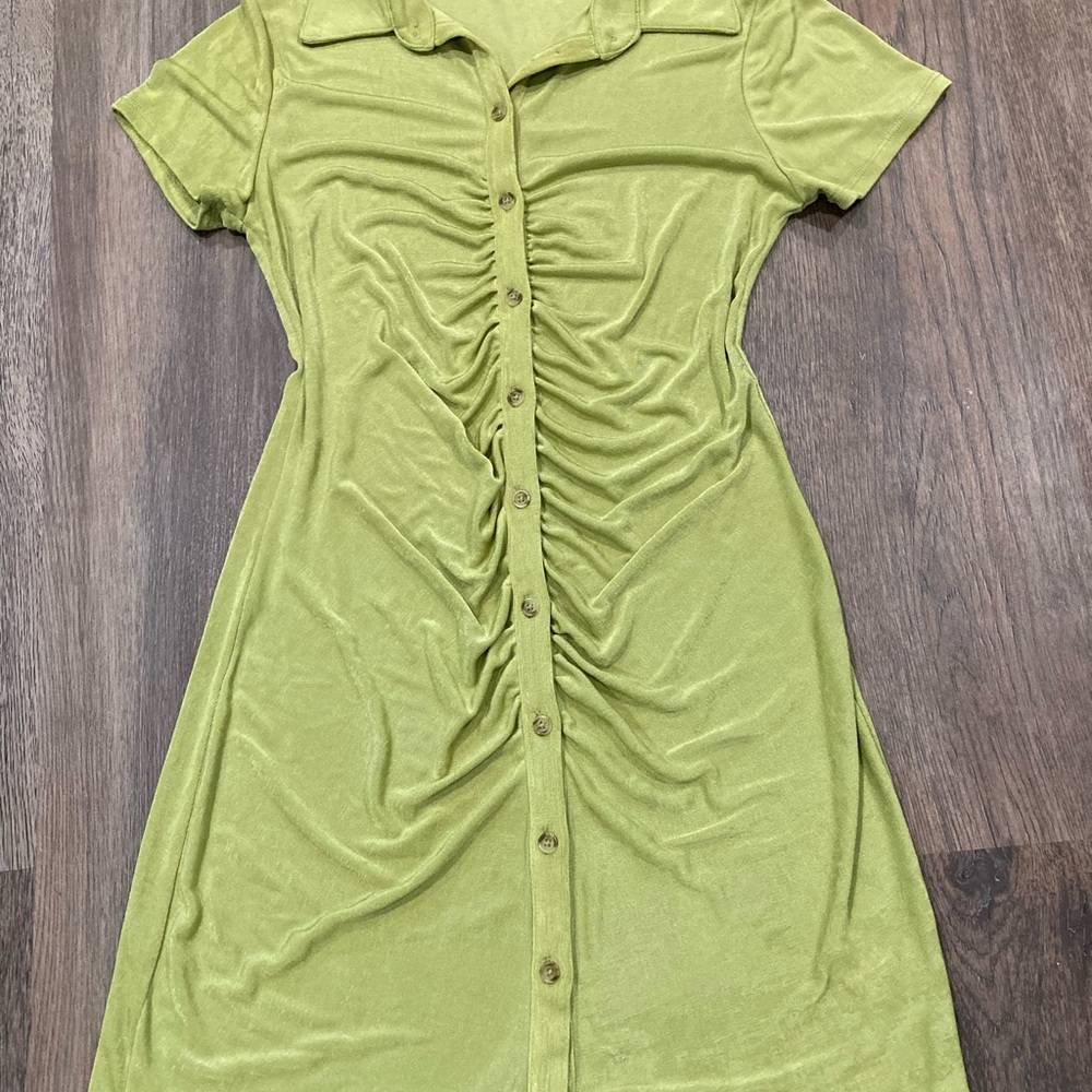 Green Button-Down Ruched Dress